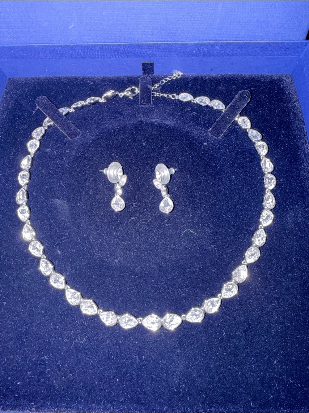 Vintage Swarovski Clear Crystal pear tennis Necklace and Drop Earrings Set